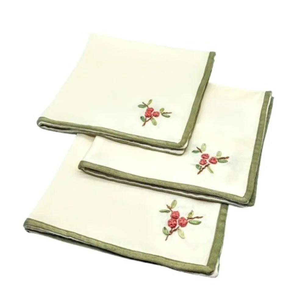Set of 3 Hand-Embroidered Square Cloth Napkins